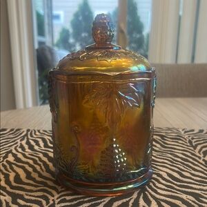 Iridescent Vintage Glass Jar with Lid